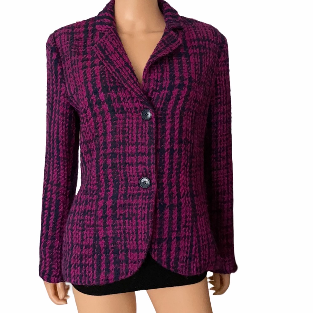 Coldwater Creek Dark Fuchsia & Blue Woven Blazer Velvet Detail